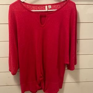 Women’s hot pink top with twist knot front. Size-M. Brand-EST-1946. Worn twice.